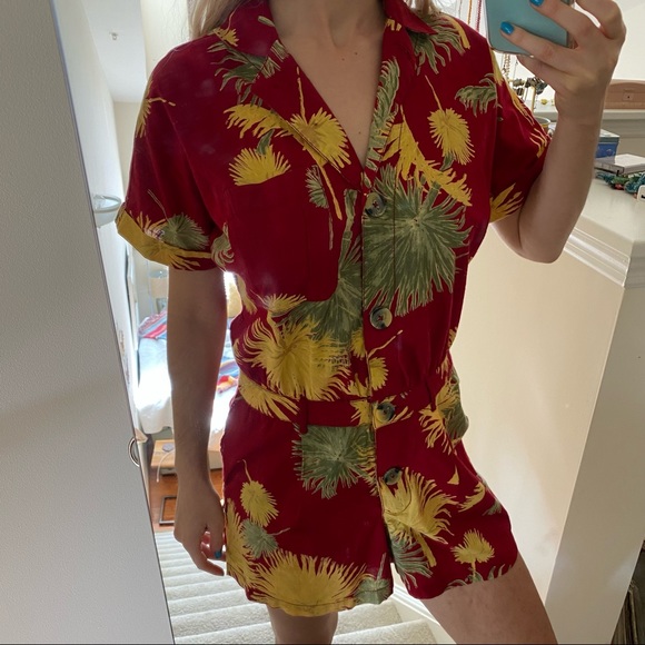Free people Hawaiian print shorts romper button - Picture 2 of 8